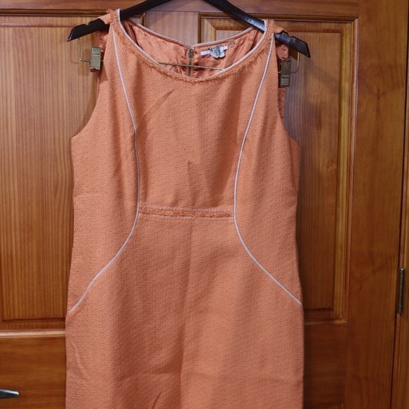 T Tahari Orange Tweed Textured Pencil Dress | Exposed Zipper Raw Edge Career 14 - Picture 6 of 13